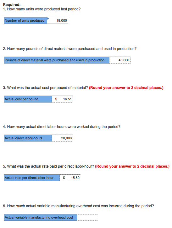 Number 6. Work included on how you got the actual variable manufacturing