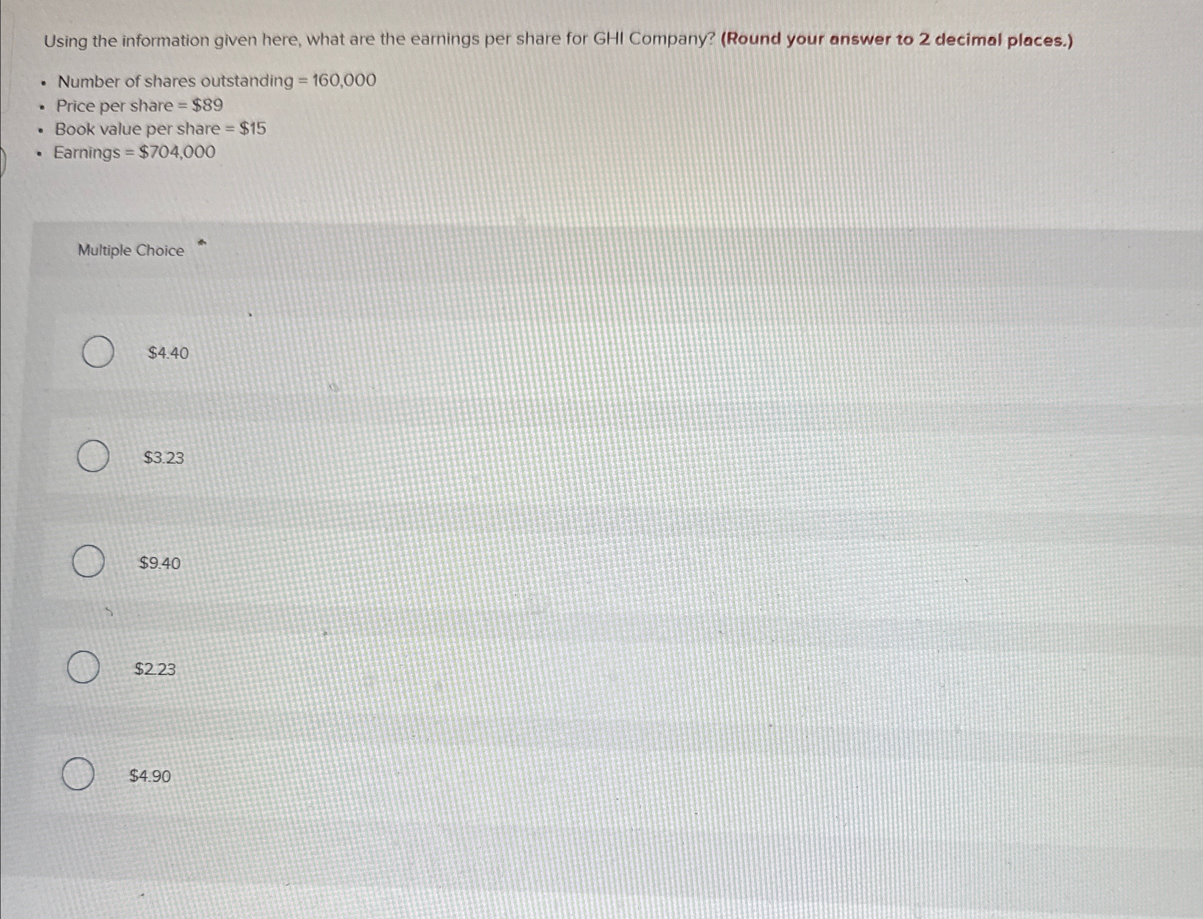  Using the information given here, what are the earnings per share