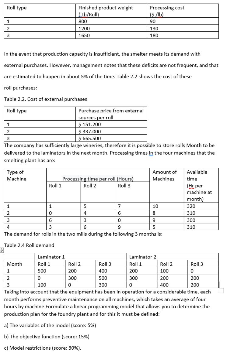 (PL). Should be Define decision variables, objective function and constraints. The restrictions