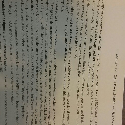  Chapter 12 Cash Flow Estimation and Risk Analy Suppose you now