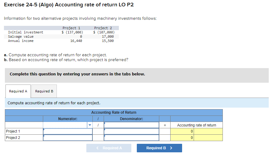Please answer in exact same table format as question. Exercise 24-5 (Algo)