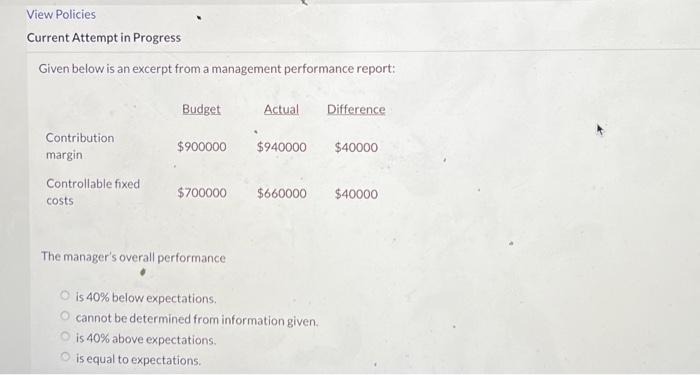  View Policies Current Attempt in Progress Given below is an excerpt