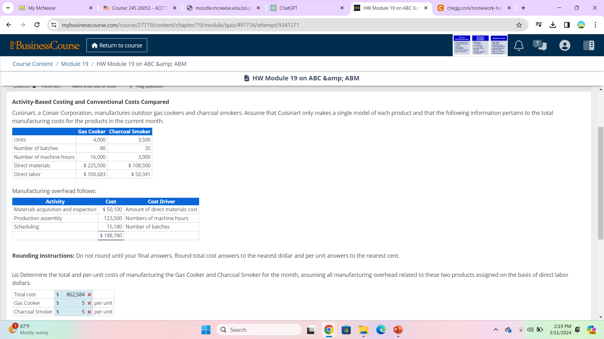  Activity-Based Costing and Conventional Costs Compared manufacturing costs for the products