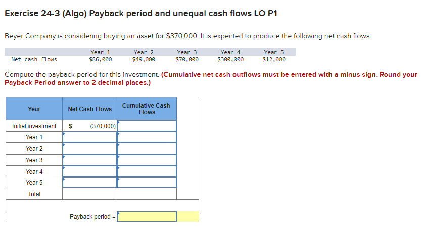 Question 2 - Please answer in same table format as question Exercise