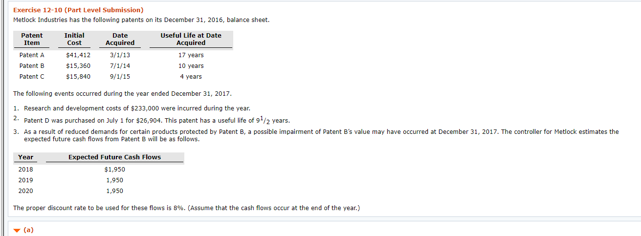 please answer part B Exercise 12-10 (Part Level Submission) Metlock Industries