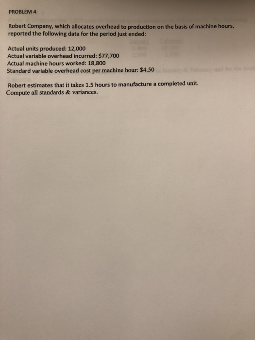  PROBLEM 4 Robert Company, which allocates overhead to production on the