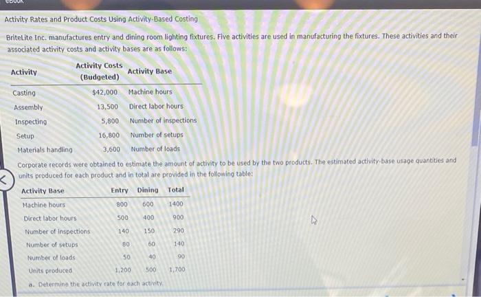 any answer will get a like! Activity Rates and Product Costs Using