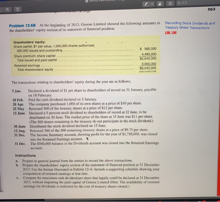  BONUS BILIS. U A 563 Problem 12.6B At the beginning of