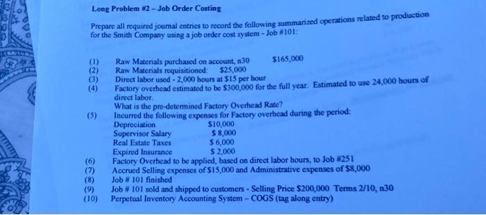 Long Problem #2 - Job Order Casting Prepare all required joumal