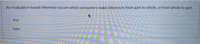  An evaluation-based inference occurs when consumers make inferences from part to