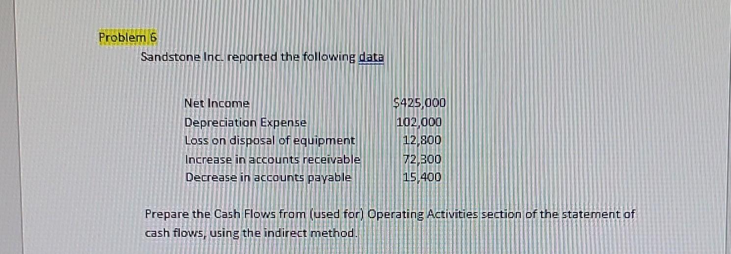 Prepare the Cash Flows from (used for) Operating Activities section of