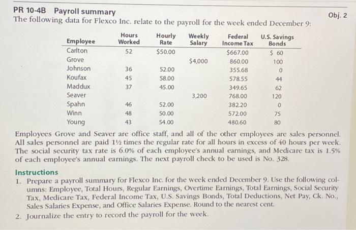  PR 10-4B Payroll summary The following data for Flexco Inc. relate