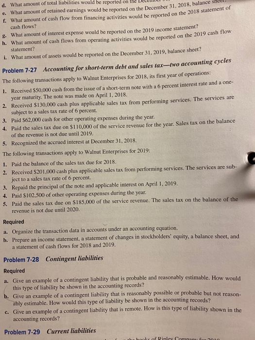  Problem 7-27 activities would be reported on the 2018 statement of