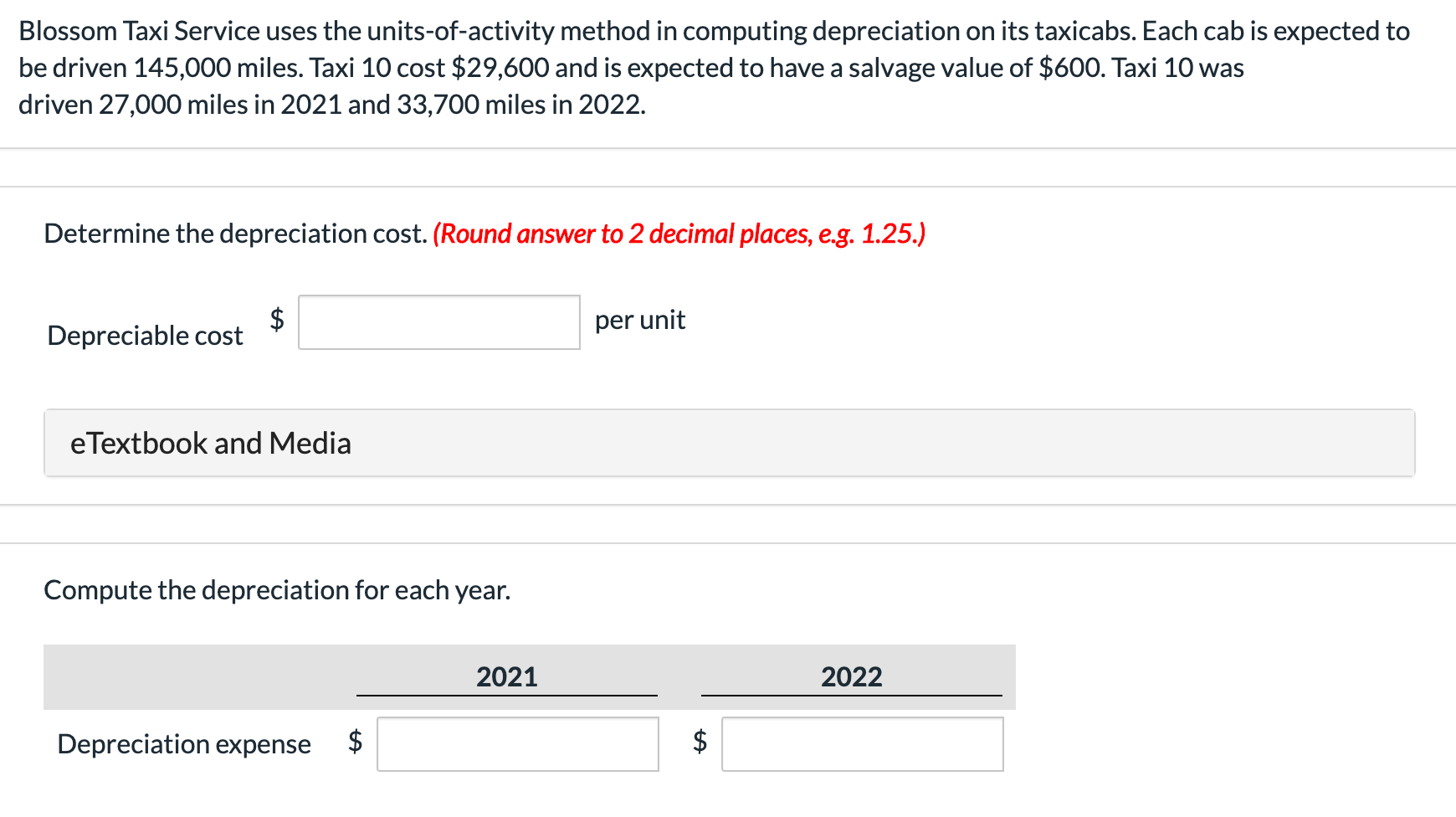  Blossom Taxi Service uses the units-of-activity method in computing depreciation on