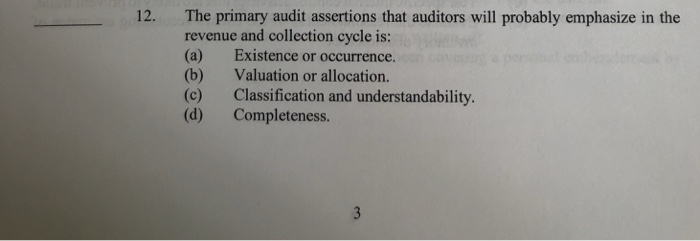  The primary audit assertions that auditors will probably emphasize in the