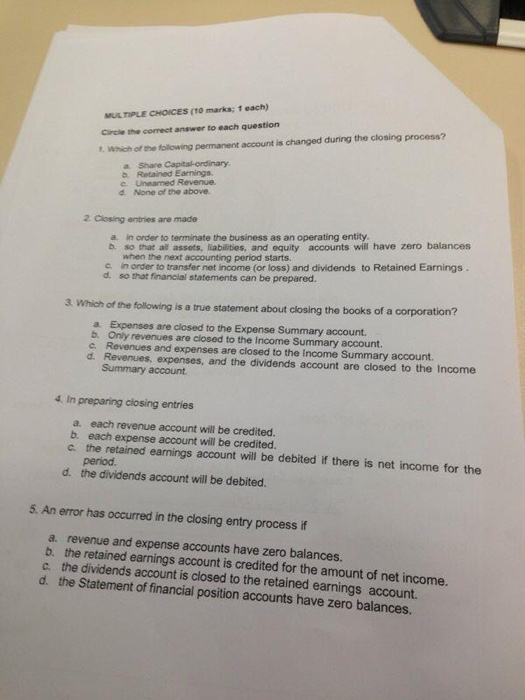  MULTIPLE CHOICES (10 marks; 1 each) Cincle the correct answer to