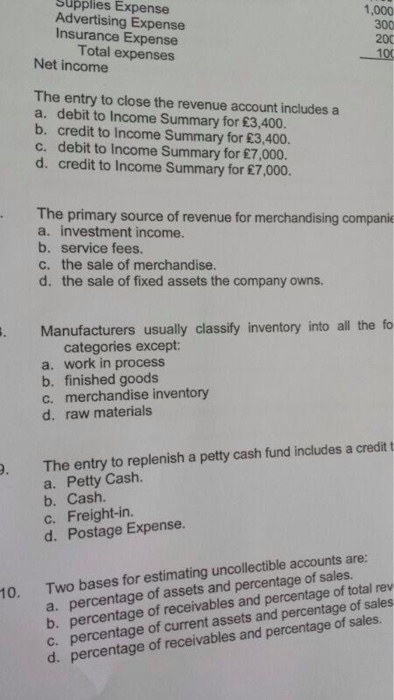 each question 1 Which of the tollowing permanent account is changed during
