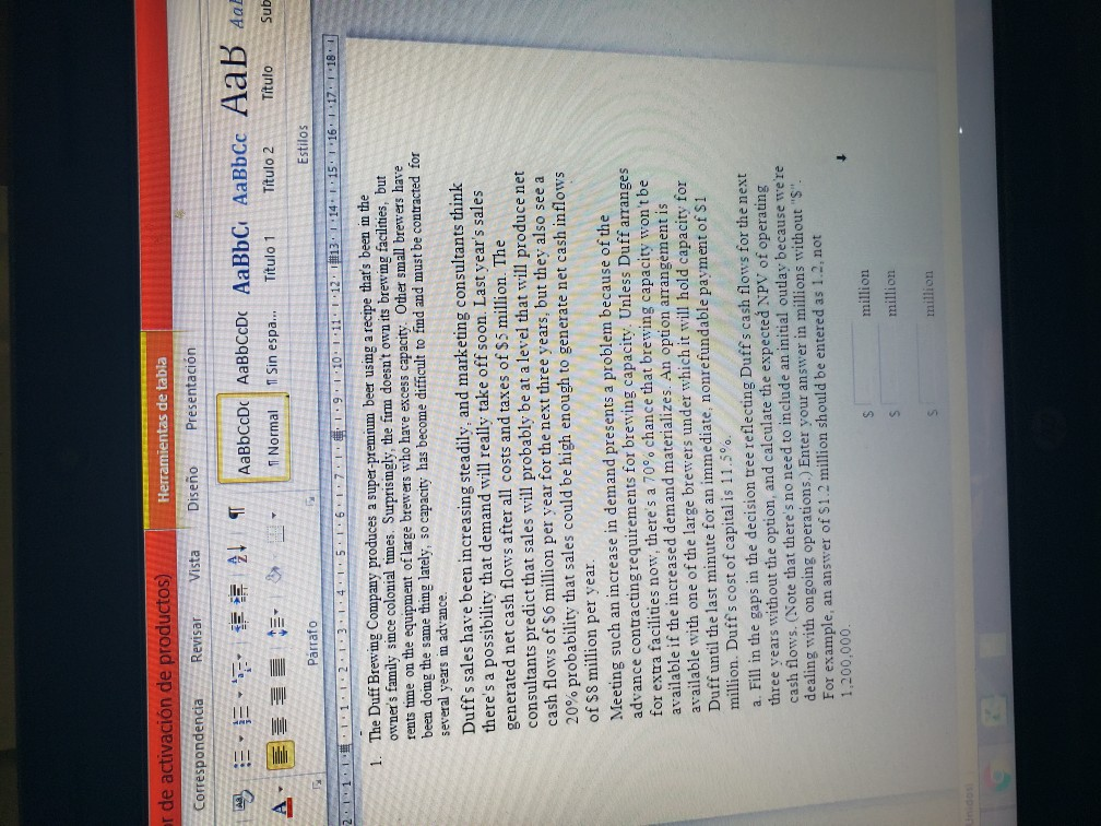  Continuation the same question Herramientas de tabla de activacin de productos)