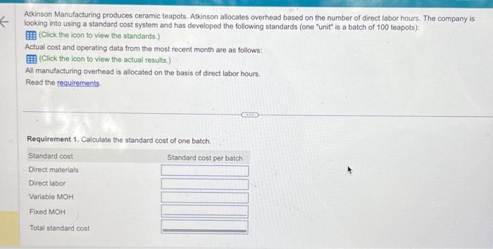  Atkinson Manufacturing produces ceramic teapots. Atkinson allocates overhead based on the