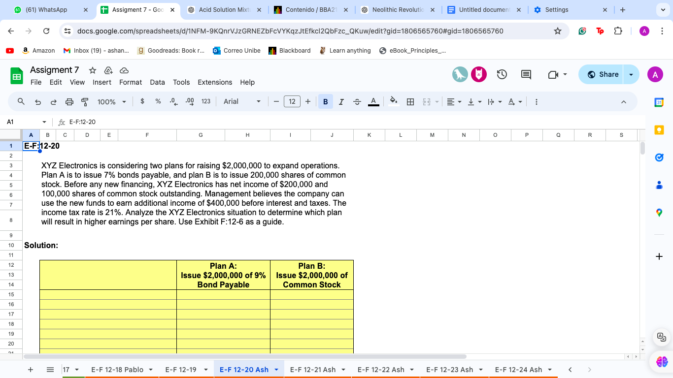 xYZ Electronics is considering two plans for raising $2,000,000 to expand