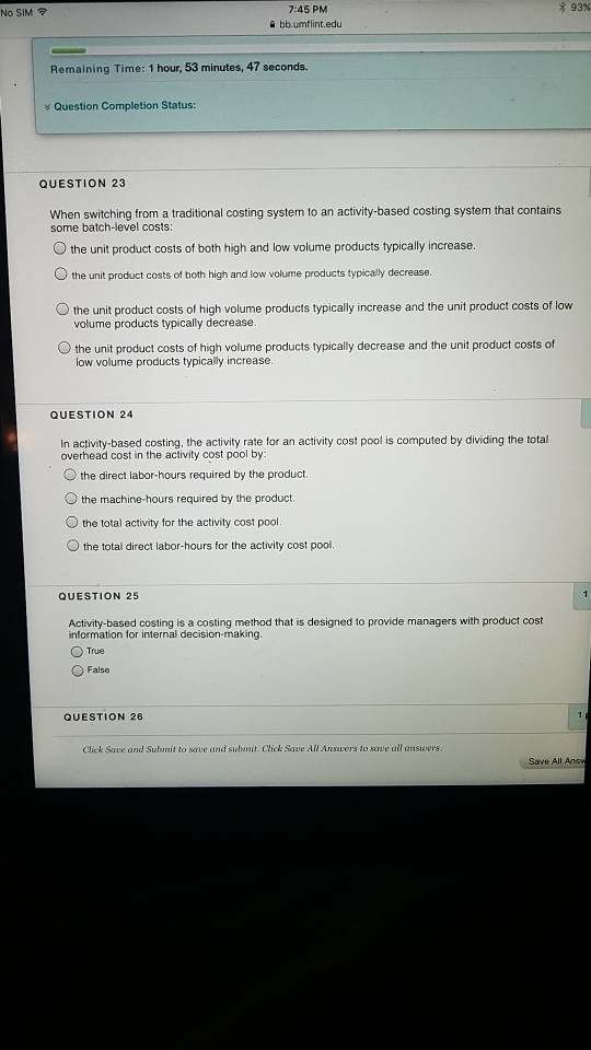  7:45 PM No SIM bb.umflint. edu Remaining Time: 1 hour, 53
