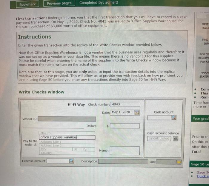  Bookmark Previous pages Completed By: aomar2 First transaction: Roderigo informs you