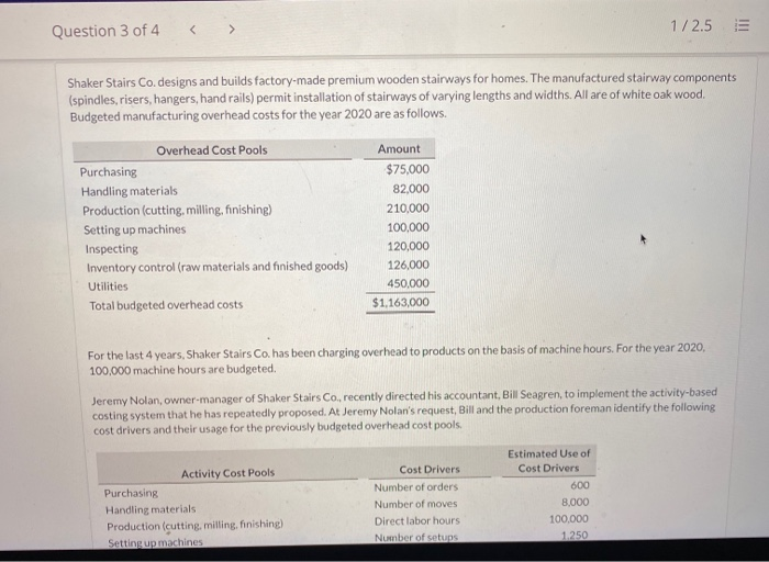 2 decimal places, eg. 12.25.) Overhead Rate Activity Purchasing $ per order