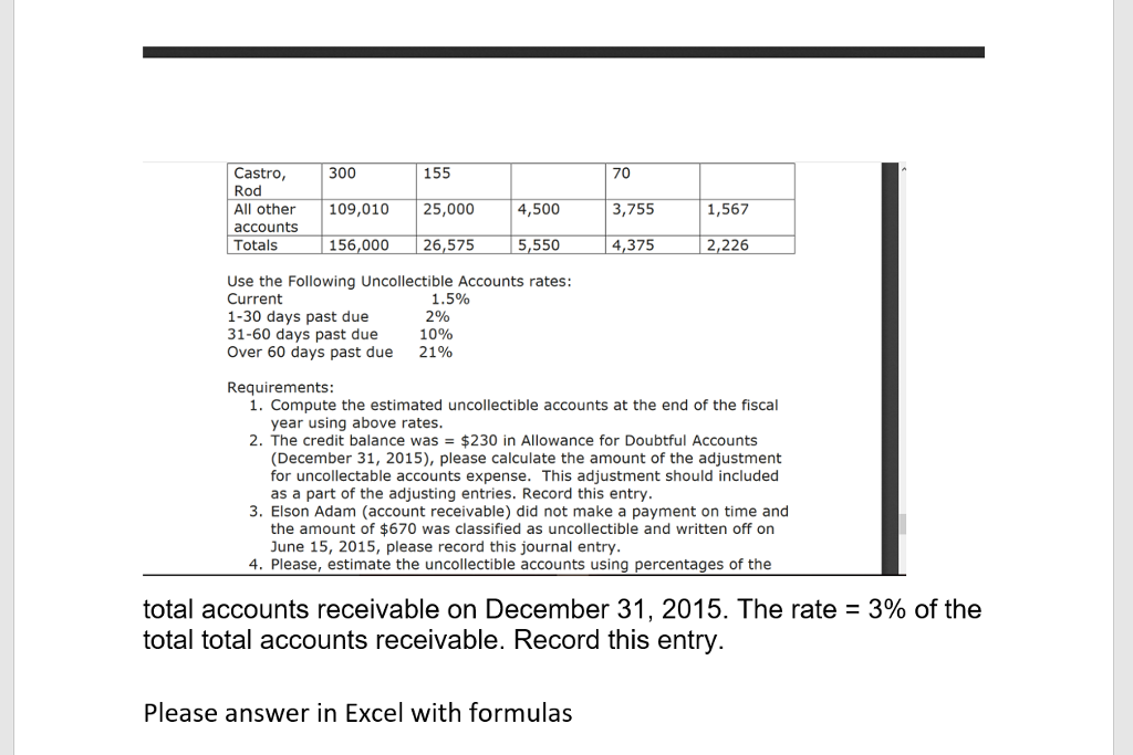 problems in Excel with Excel formulas. Present these exercises and problems in