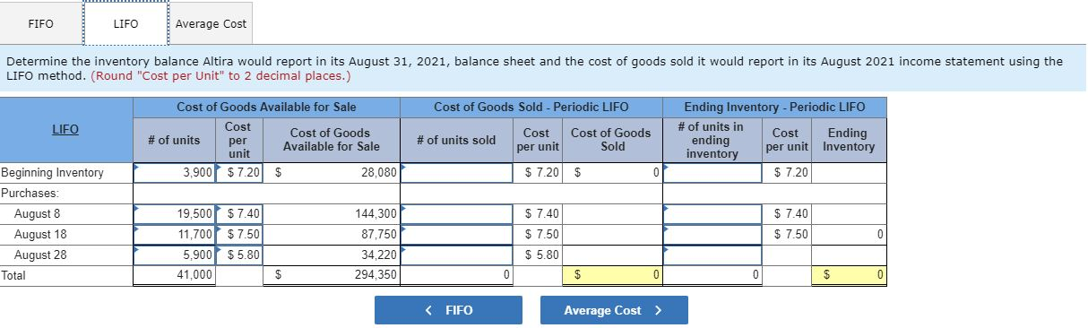 explanation for the correct answer? There are three tabs FIFO, LIFO and