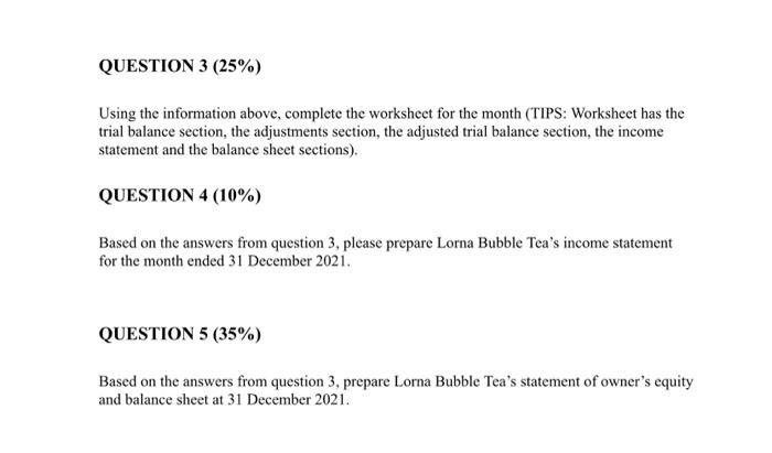  Using the information above, complete the worksheet for the month (TIPS:
