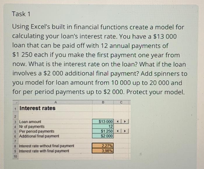 which formula i should use help Task 1 Using Excel's built in