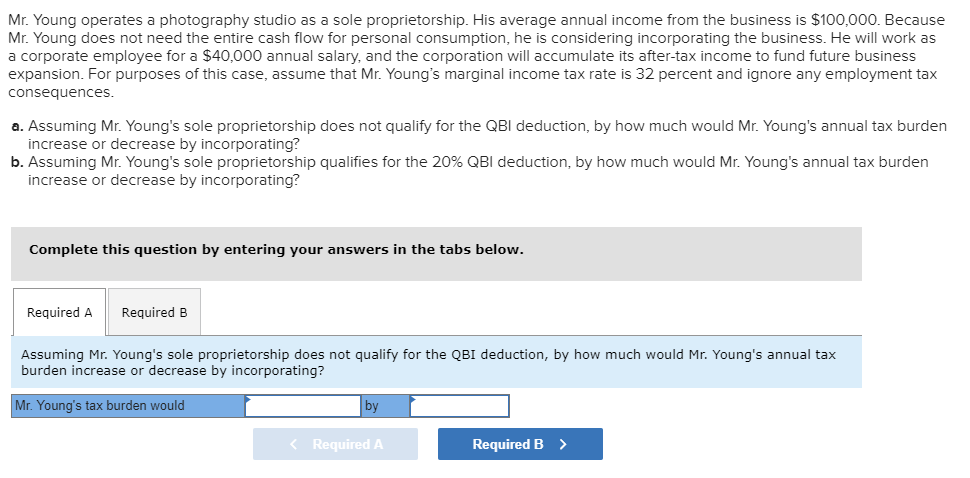  Mr. Young operates a photography studio as a sole proprietorship. His