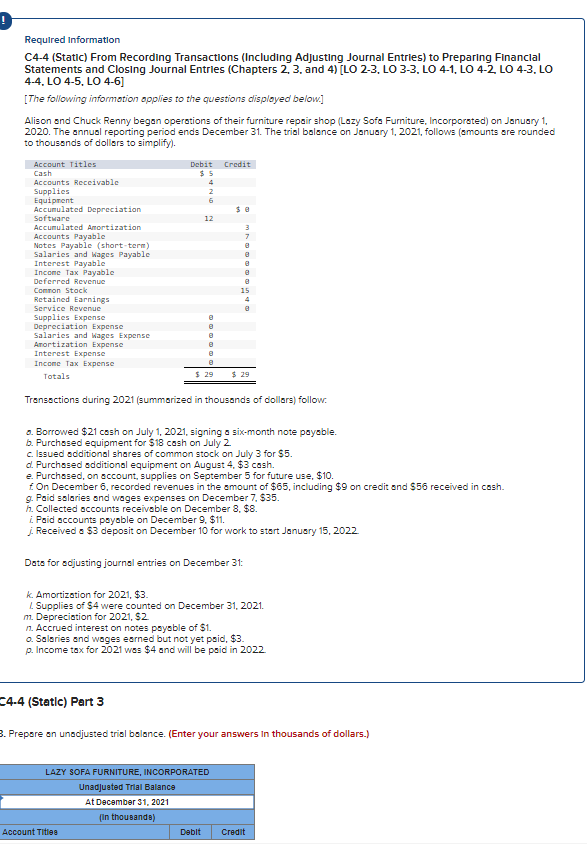  Required Information C4-4 (Static) From Recording Transactions (Including Adjusting Journal Entries)