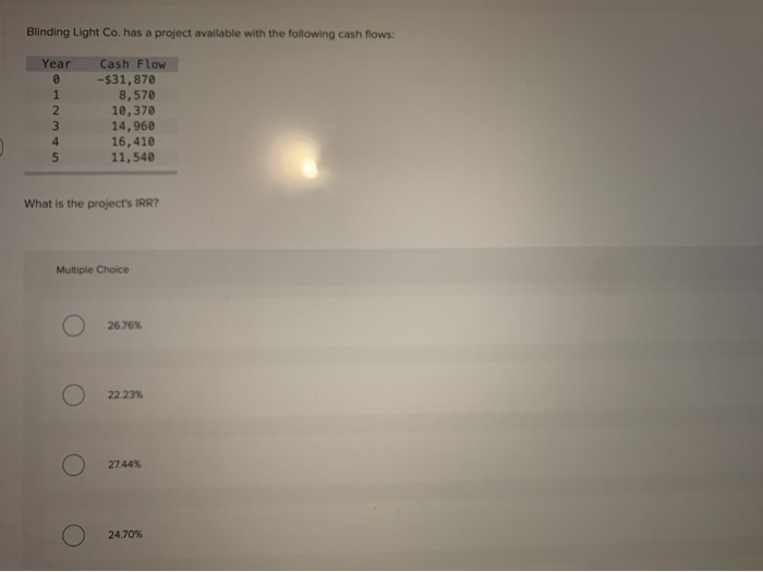  Blinding Light Co. has a project available with the following cash