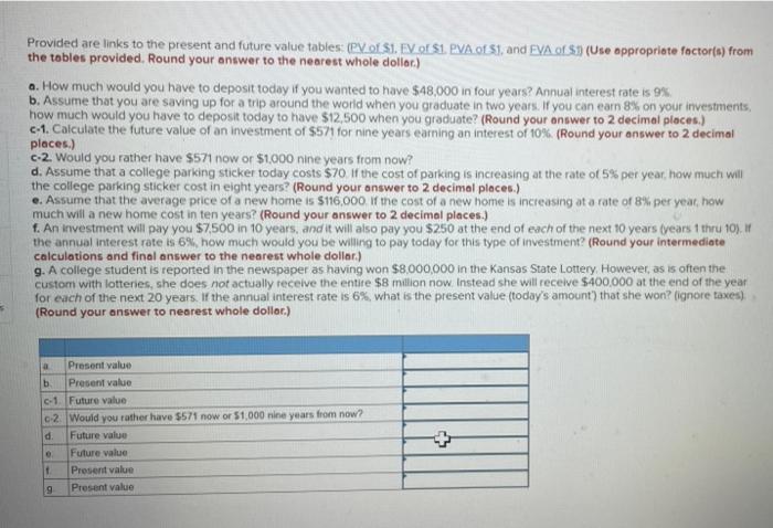  Provided are links to the present and future value tables (PVOL