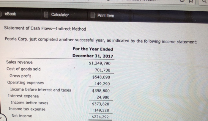  eBook Calculator E Print Item Statement of Cash Flows-Indirect Method Peoria
