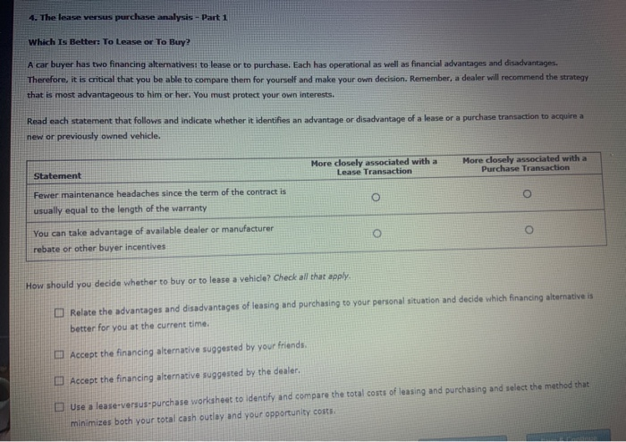 4. The lease versus purchase analysis - Part 1 Which Is