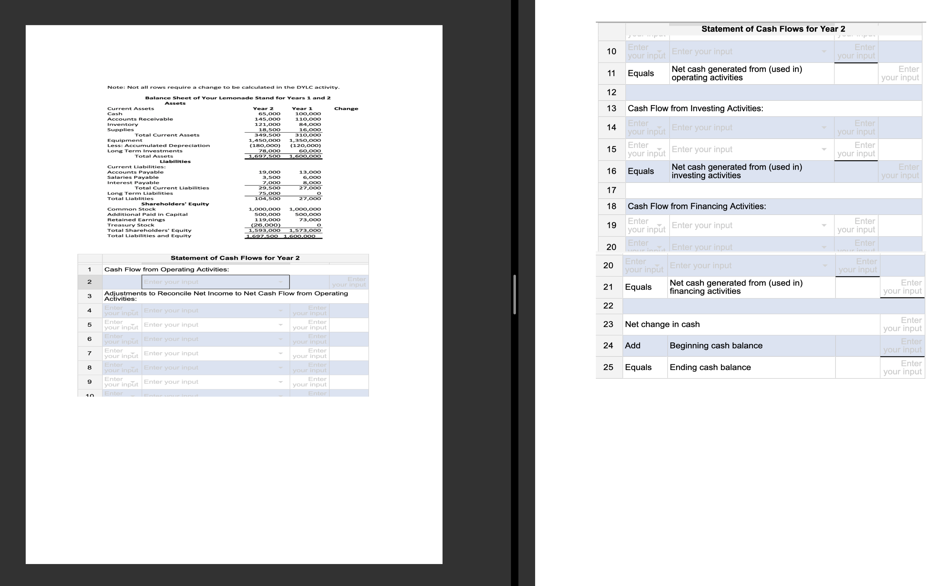  Using the data from the previous part, prepare the statement of
