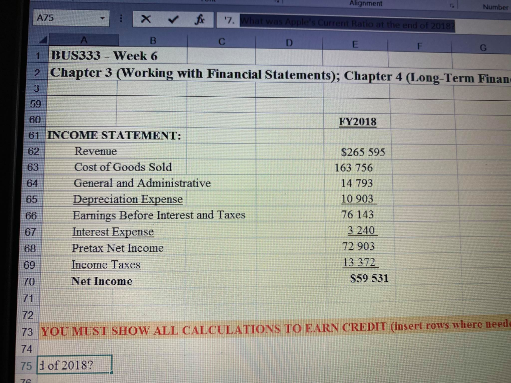 Apple urrent Ratio at the end of 2018? G H B 1