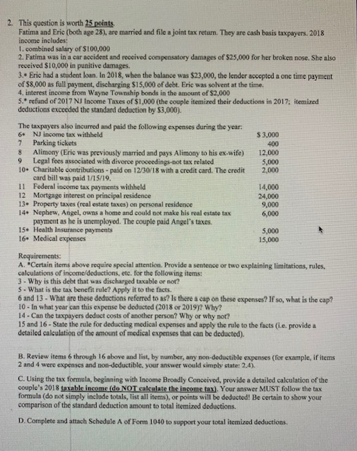  2. This question is worth 25 points Fatima and Eric (both