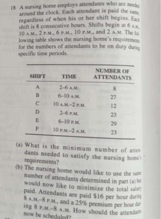 Using Excel and Solver solve this LP 18 A nursing home employs
