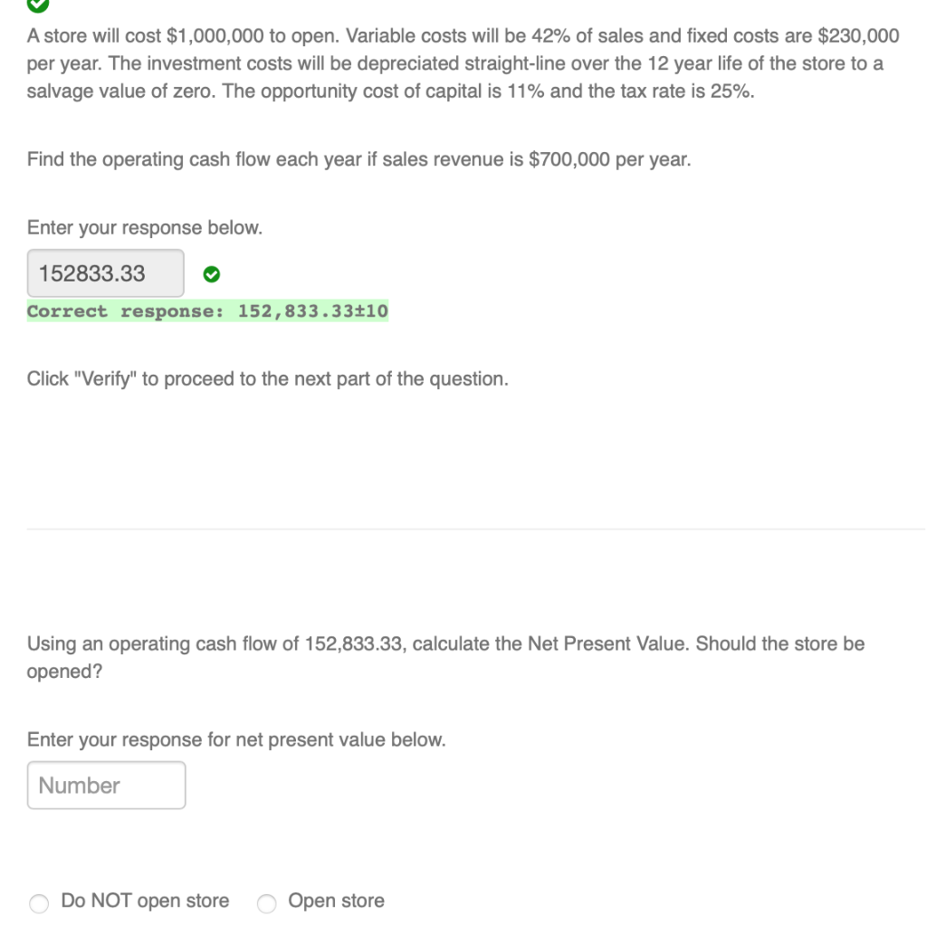  Answer NPV and do not open store or open store, please!