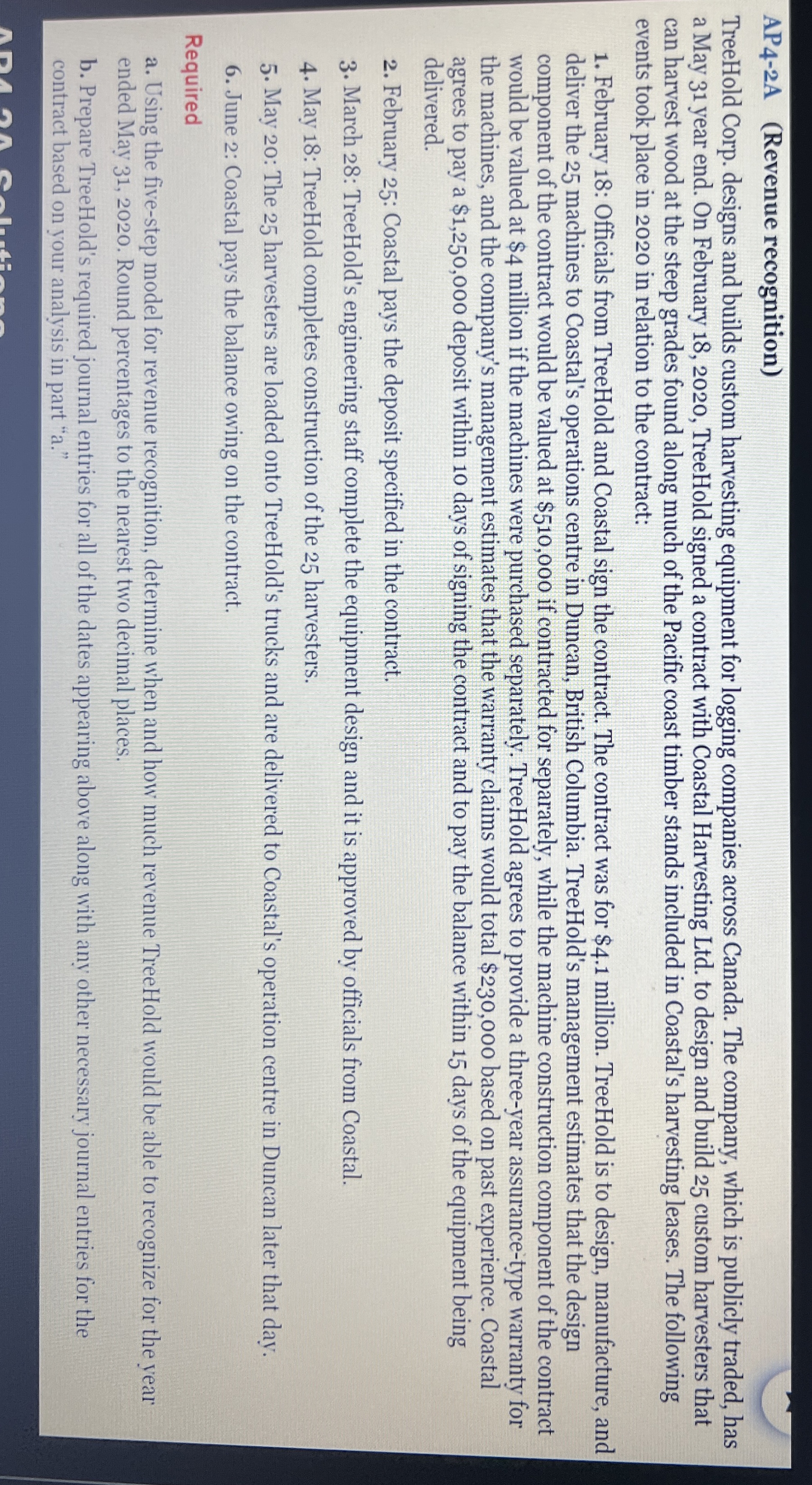  AP4-2A (Revenue recognition) TreeHold Corp. designs and builds custom harvesting equipment