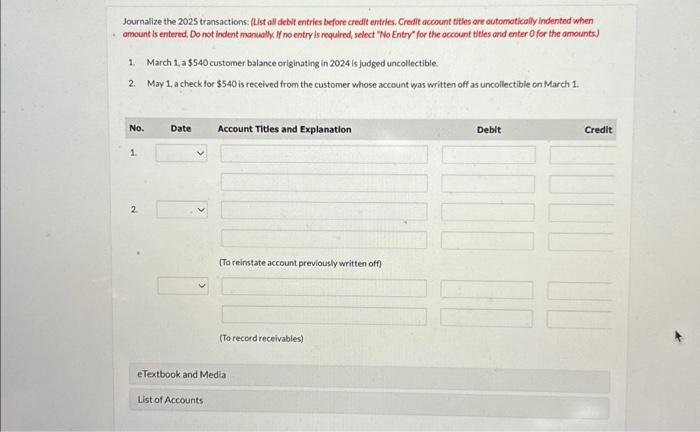 Accounts is a credit of \$8,400. Journalize the adjusting entry for bad