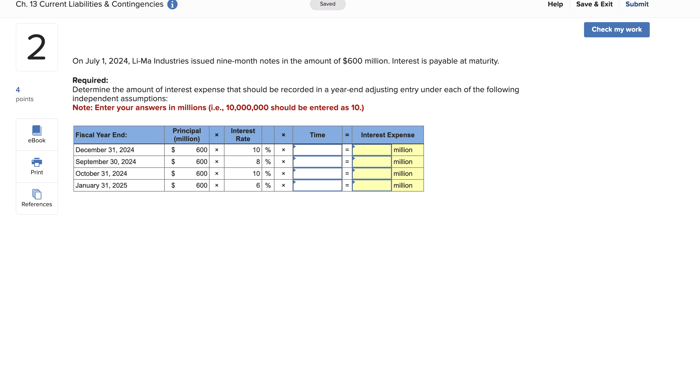  Ch.13 Current Liabilities & Contingencies (i) Saved Help Save & Exit