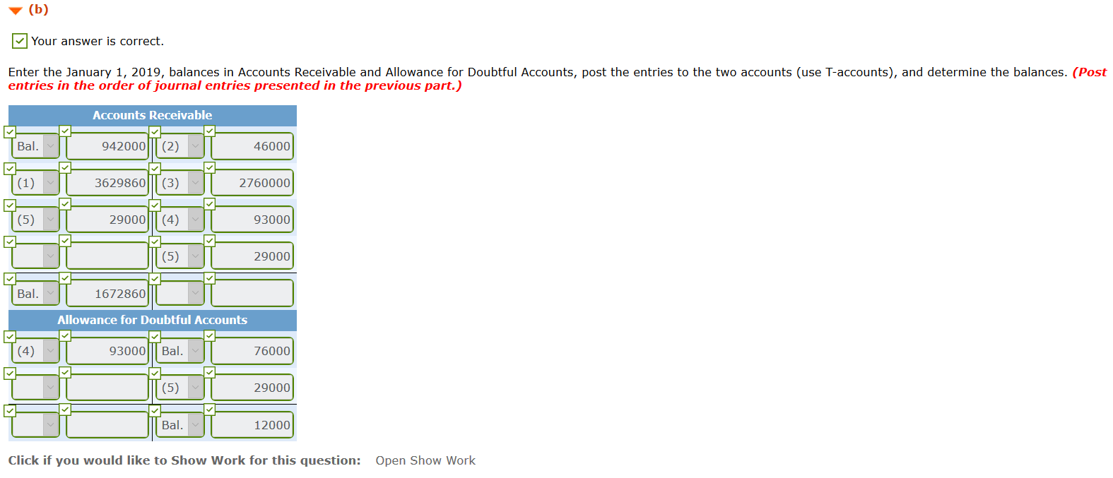 for doubtful accounts $942,000 76,000 During 2019, the company had the following