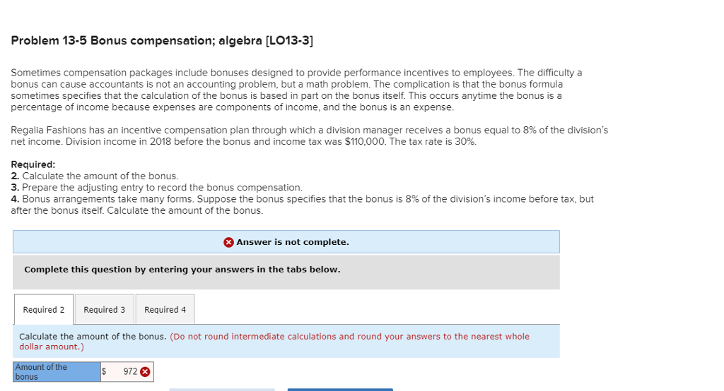 Problem 13-5 Bonus compensation; algebra [L013-3 Sometimes compensation packages include bonuses