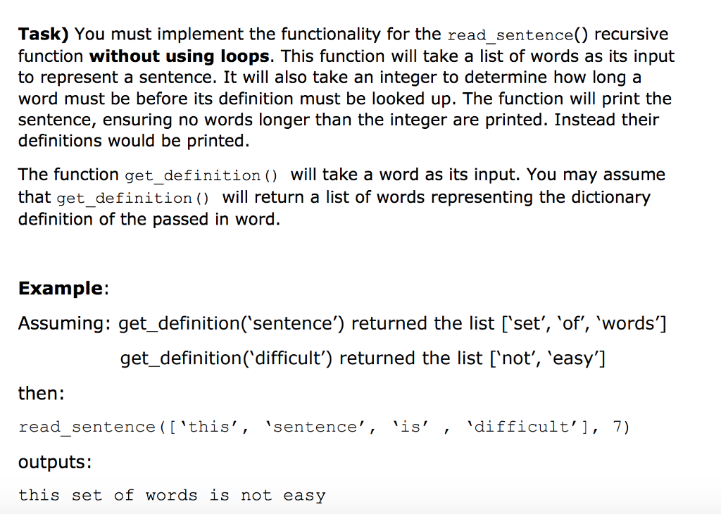 Must be done in python. Need to complete the read_sentence function. Question