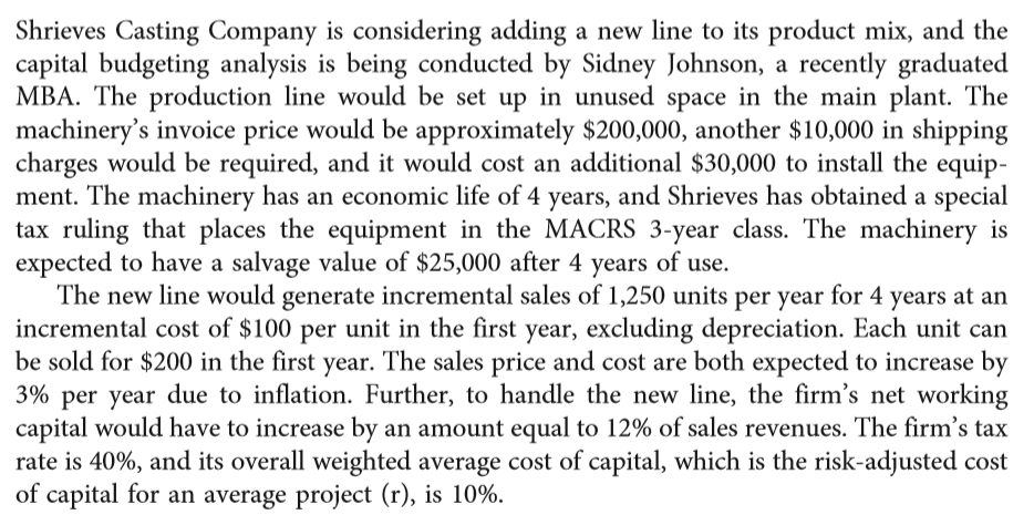  Shrieves Casting Company is considering adding a new line to its