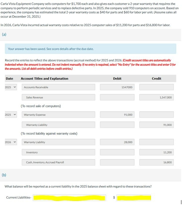  What balance will be reported as a current liability in the